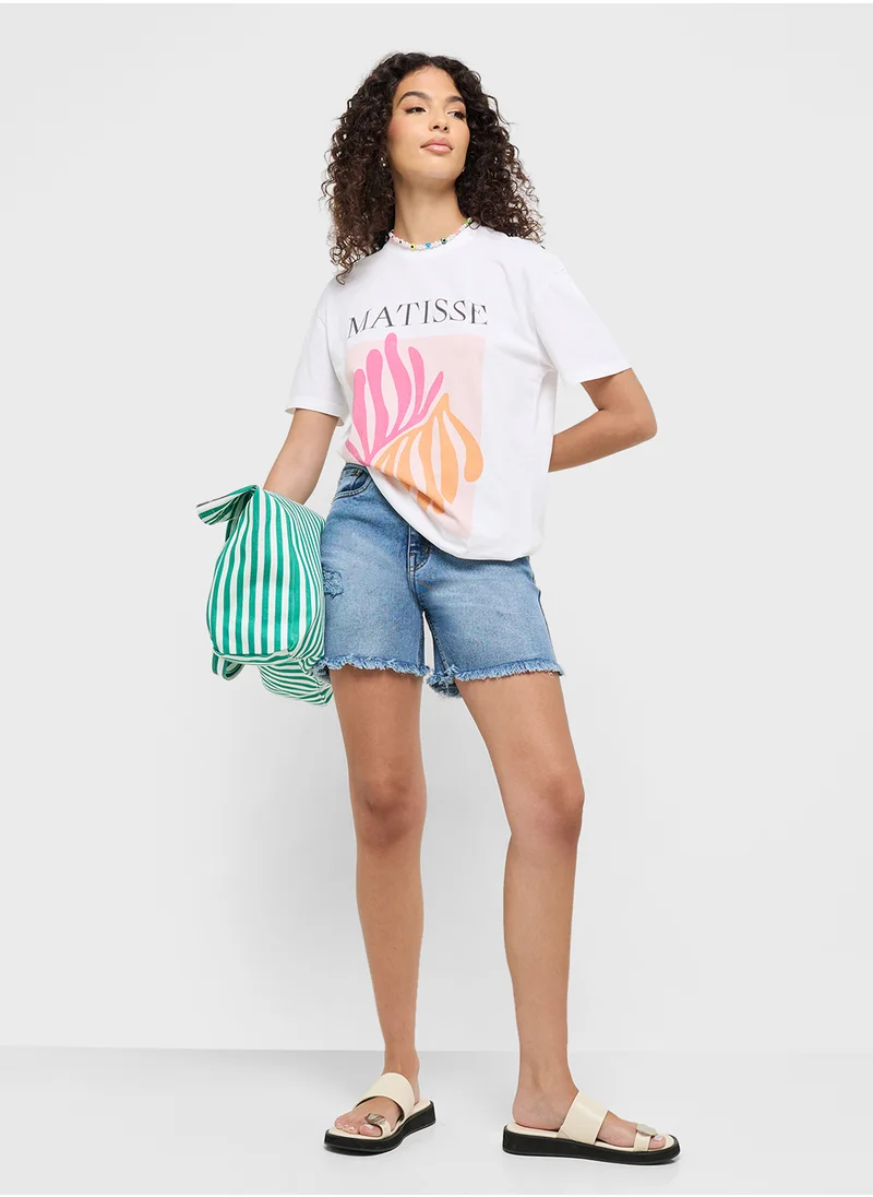 جينجر High Waist Denim Shorts With Frayed Hem