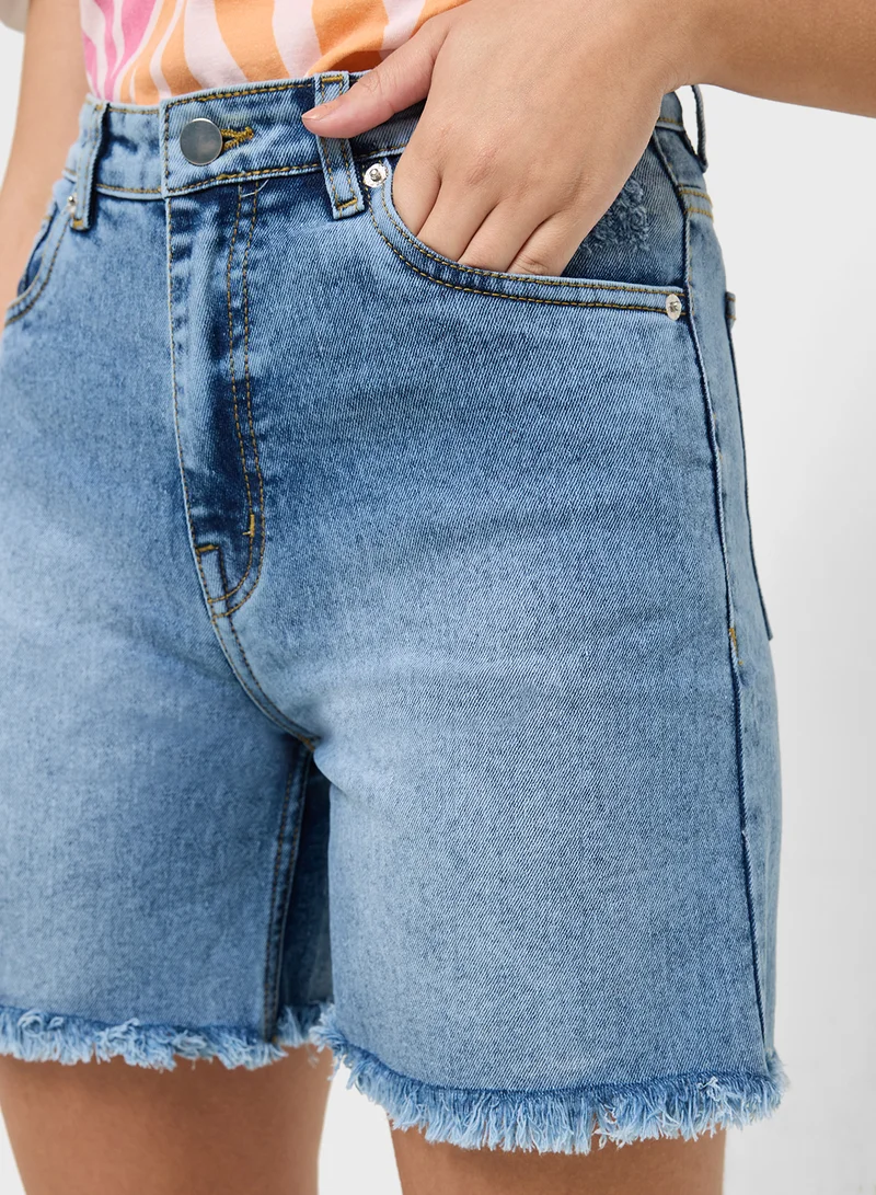 Ginger High Waist Denim Shorts With Frayed Hem