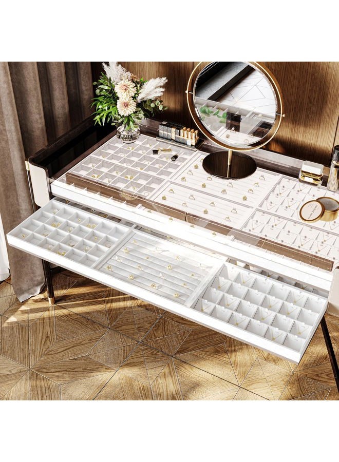 Papten PU Leather Jewelery Trays Ring Earrings Studs Tray Showcase Display Jewelry Organizer(White) - Image 4