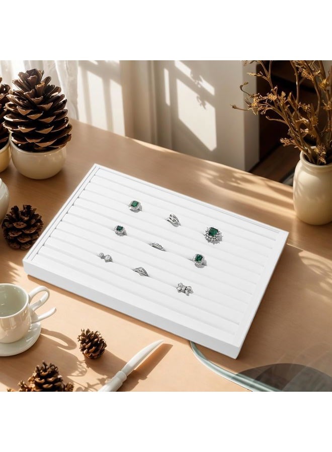 Papten PU Leather Jewelery Trays Ring Earrings Studs Tray Showcase Display Jewelry Organizer(White) - Image 2