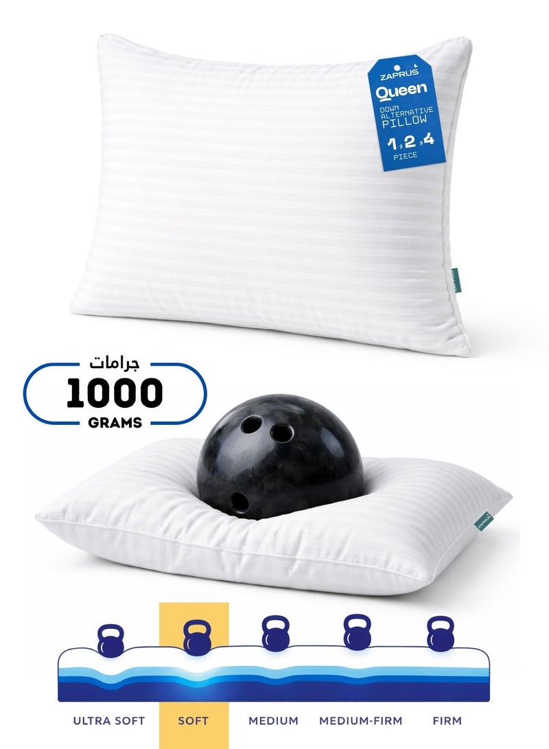 زابروس وسائد فندقية للنوم، وسادة للنائمين على الجنب والظهر، بديل ناعم للغاية للريش وسائد محشوة بألياف دقيقة 1000 جرام بحجم ٧٥x٥٠ س - Image 1
