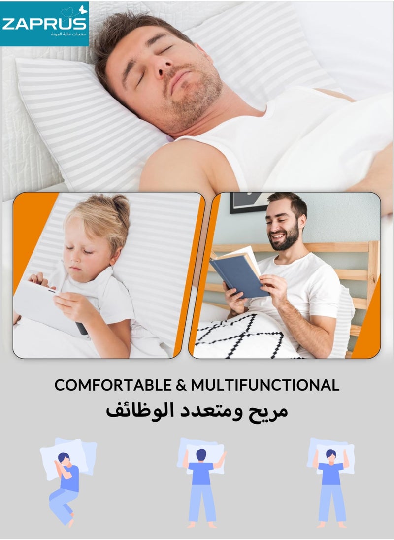 زابروس - وسادة زخرفية بخطوط بيضاء - فخامة الفنادق وسائد سرير من الألياف الدقيقة، ناعمة ومضادة للحساسية، قابلة للتنفس، 75x50 سم - Image 1