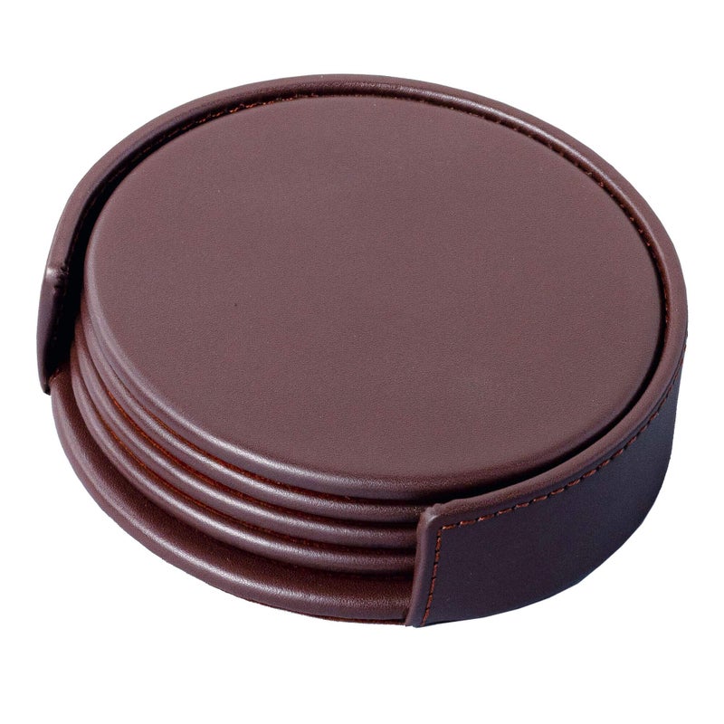 Dacasso Chocolate Brown Leather 4 Round Coaster Set - Image 3