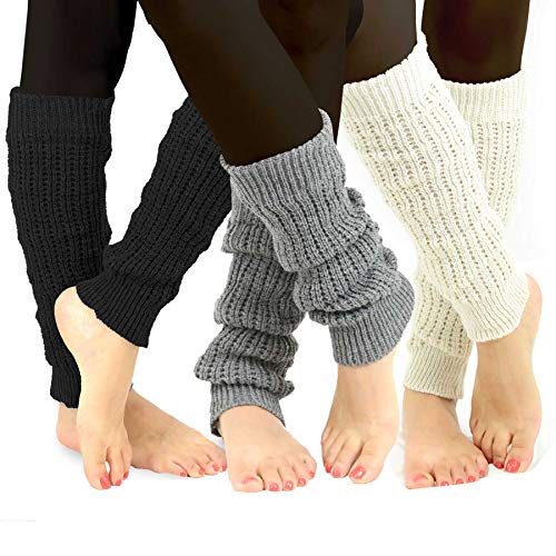 TeeHee Socks TeeHee 80s Vintage Comfortable Ribbed Cable Knit Leg Warmers for Women 3 pairs (Cable Knit) - Image 1