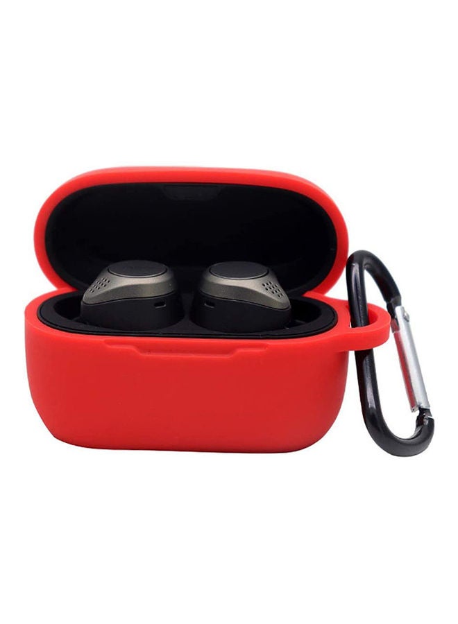 S-Color Silicone Earbud Case With Carabiner For Jabra Elite 75T Red - Image 1
