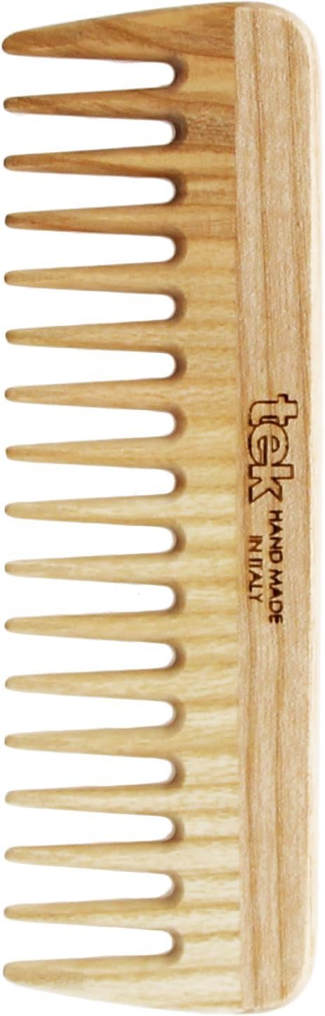 TEK Small Comb with Sparse Teeth in Ash Wood Handmade in Italy for Wavy or Curly Hair 14 x 45 cm