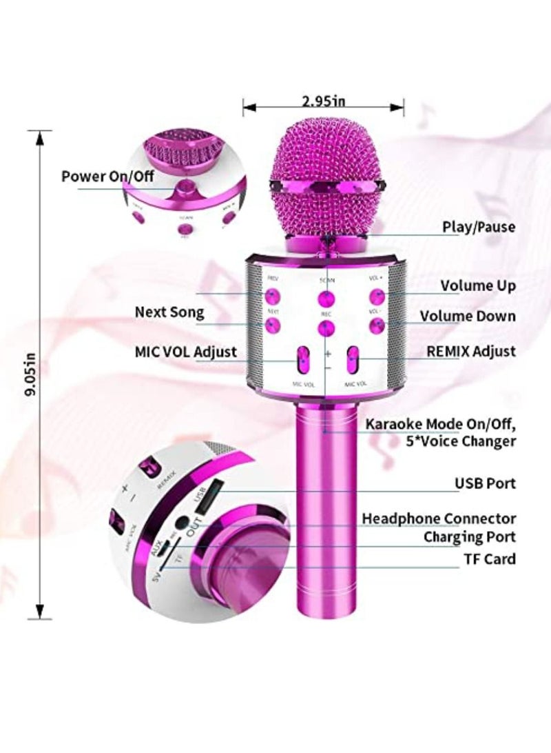Yuwell Wireless Bluetooth Karaoke Microphone, 3-in-1 Portable Handheld Mic Speaker for All Smartphones Gifts For Girls Kids Wireless Speaker With Microphone WS-858 Pink  - Image 3