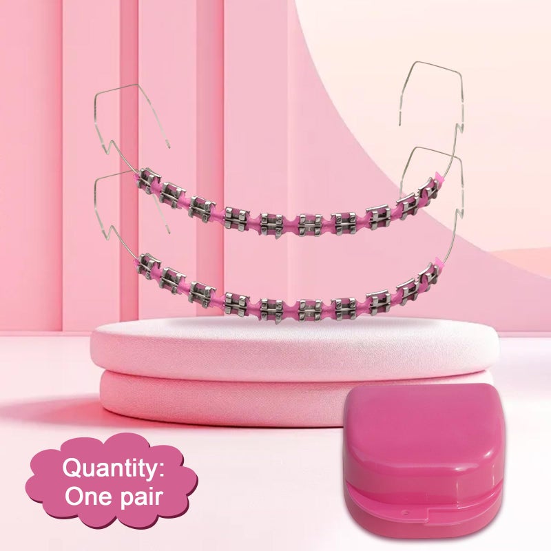 panthra Fake Braces 2-Pcs Set Temporary Tooth Decoration with Metal Wires, Metal Brackets and Orthodontic Bands, Suitable for Orthodontists to Explain, for Dental Students to Practice (Pink) - Image 2