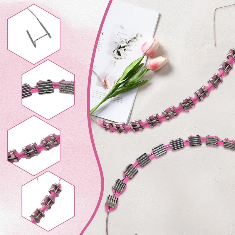 panthra Fake Braces 2-Pcs Set Temporary Tooth Decoration with Metal Wires, Metal Brackets and Orthodontic Bands, Suitable for Orthodontists to Explain, for Dental Students to Practice (Pink) - Image 3