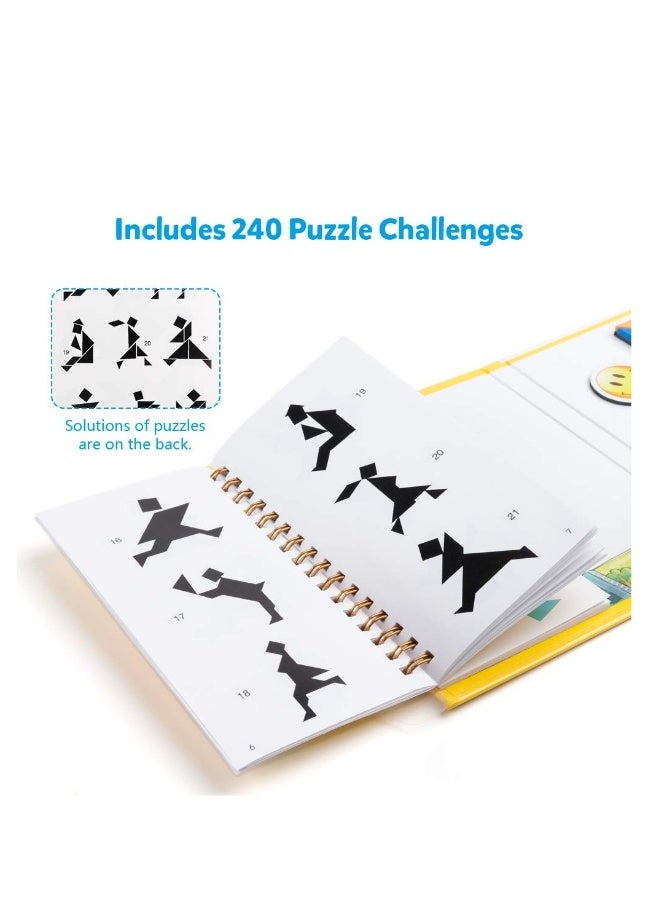 Travel Tangram Puzzle with 3 Set of Magnetic Tangram Road Trip Tangoes Jigsaw Shapes Dissection Games with Solution IQ Book Educational Toy Brain Teaser Gift for Kid Adult Challenge - Image 3