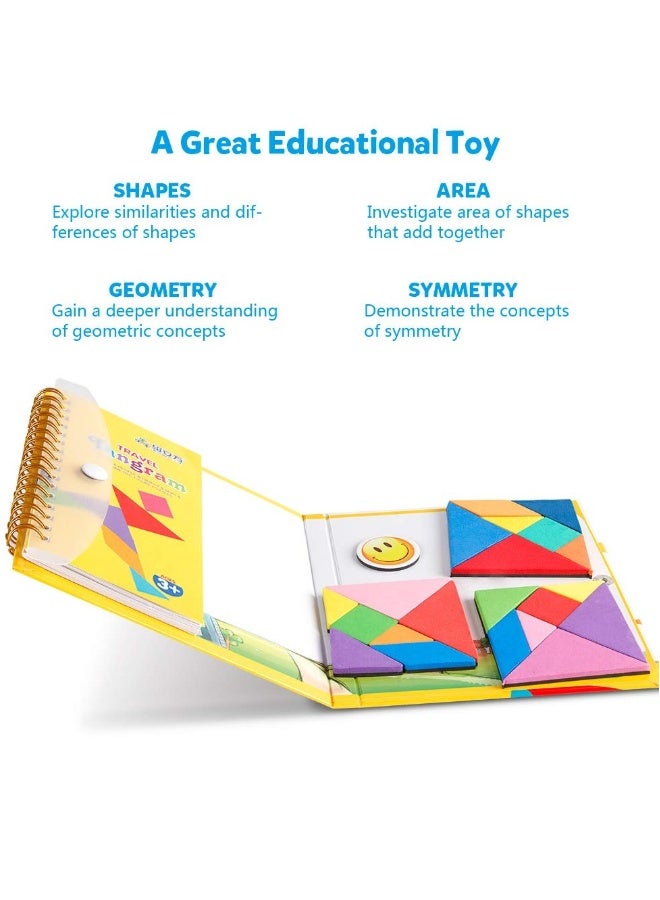 Travel Tangram Puzzle with 3 Set of Magnetic Tangram Road Trip Tangoes Jigsaw Shapes Dissection Games with Solution IQ Book Educational Toy Brain Teaser Gift for Kid Adult Challenge - Image 5