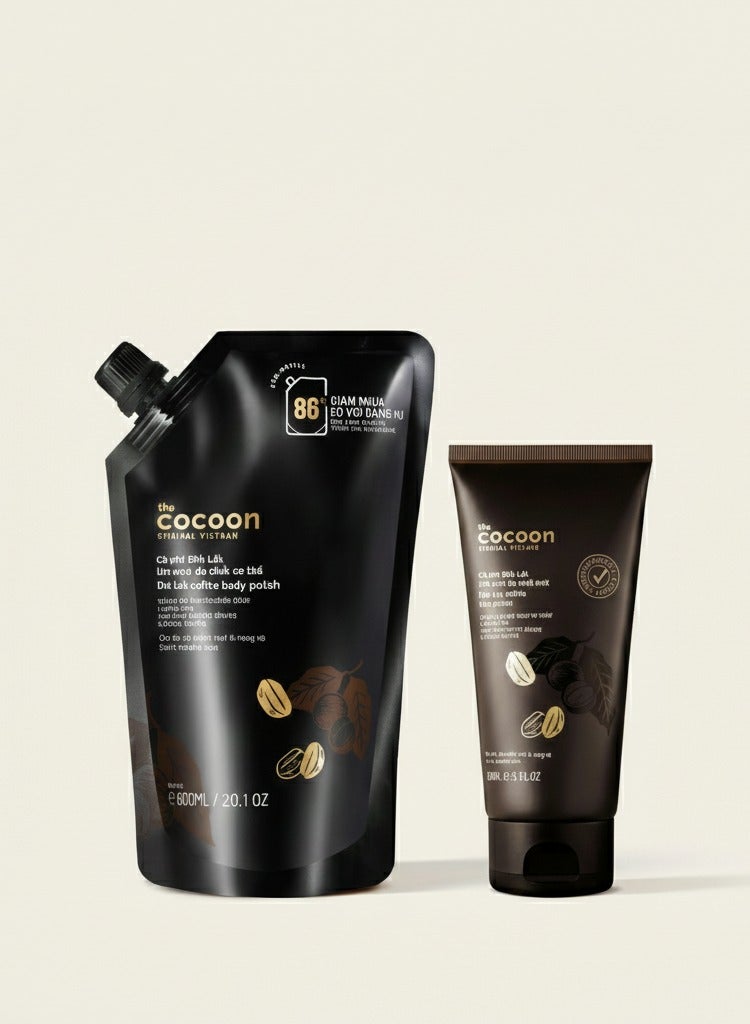 ذا كوكوون أورجنال فيتنام توفير مع الباقات | مجموعة دك لاك بالقهوة لإشراقة البشرة – مقشر للجسم 600 مل ومقشر للوجه 150 مل لبشرة ناعمة ومشرقة