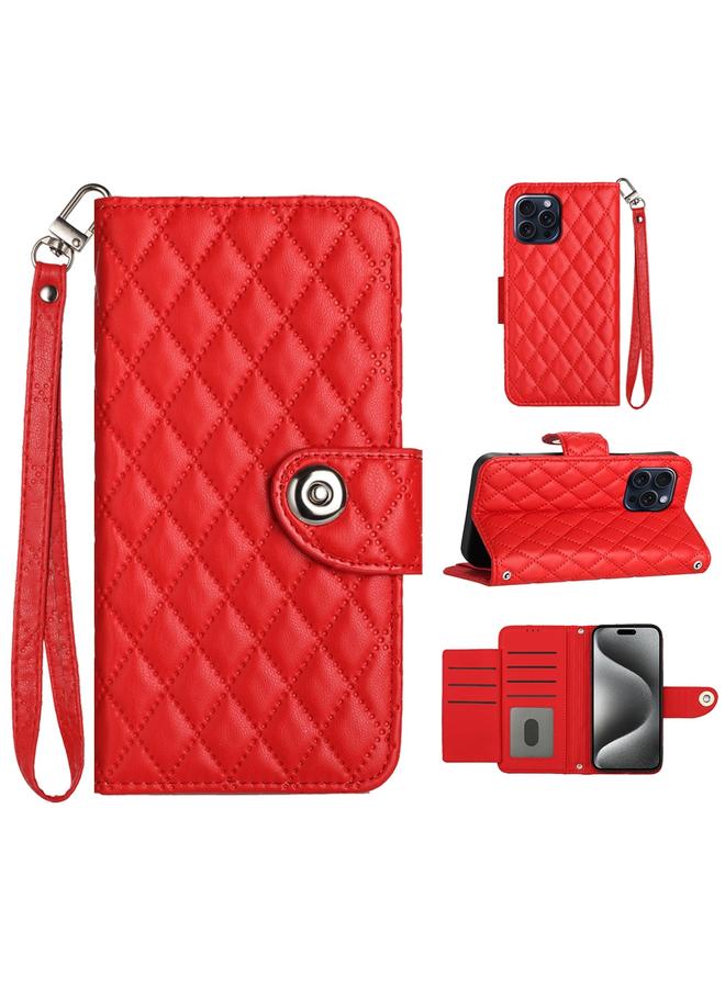 اس-توب جراب هاتف iPhone 13 Pro مصنوع من الجلد بتصميم معيني مع حبل تعليق - Image 1