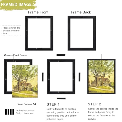 Abtgt 12x16 Canvas Floating Frame with 0.9" Deep, Black Floater Frame for Canvas Paintings with Adhesive, Vertical or Horizontal Wall Art frame for Prints Oil Painting Diamond Decor, 1 Pack. - Image 2