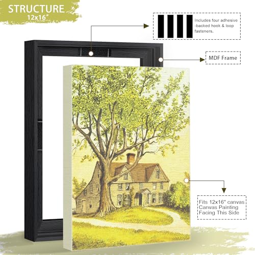 Abtgt 12x16 Canvas Floating Frame with 0.9" Deep, Black Floater Frame for Canvas Paintings with Adhesive, Vertical or Horizontal Wall Art frame for Prints Oil Painting Diamond Decor, 1 Pack. - Image 3