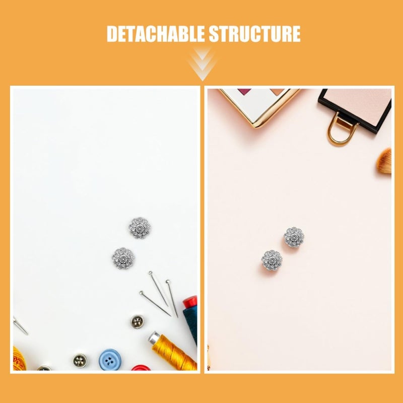 MAGICLULU 6pcs Rhinestone Button Covers Clip-on, Detachable Embellished Shirt Collar and Dress Shirt Button Jewelry for Women’s Clothing DIY Decoration - Image 3