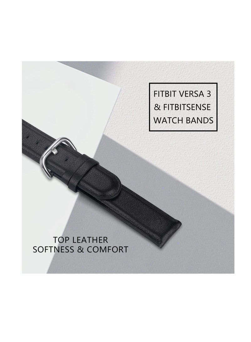 KASTWAVE Soft Genuine Leather Watch Straps Compatible for Fitbit Sense / for Versa 3 Smartwatch Band - Image 4