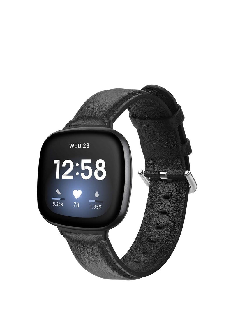 KASTWAVE Soft Genuine Leather Watch Straps Compatible for Fitbit Sense / for Versa 3 Smartwatch Band - Image 1