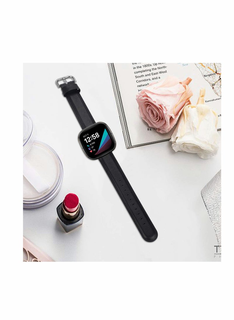 KASTWAVE Soft Genuine Leather Watch Straps Compatible for Fitbit Sense / for Versa 3 Smartwatch Band - Image 5