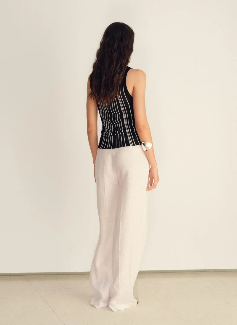 مانجو Striped Halter-Neck Knitted Top