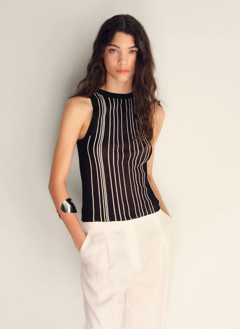 مانجو Striped Halter-Neck Knitted Top