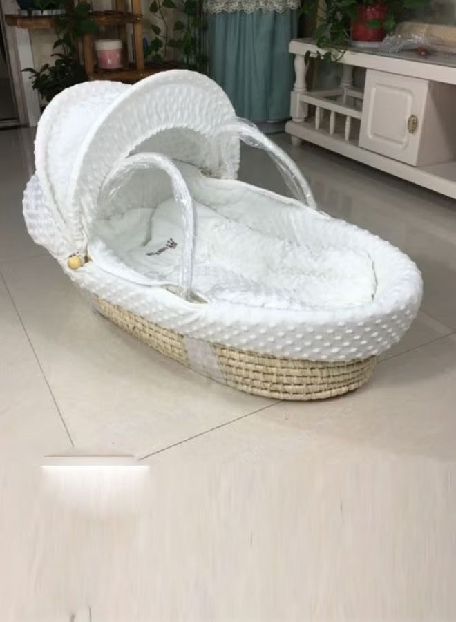 Moses Basket Me Cream Gingham and Waffle Dressing for Moses or Wicker Baskets，Bolga Woven baby bed, Newborn baby gift, modern baby bed - Image 2