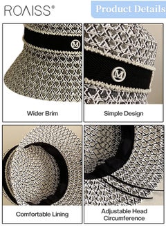 roaiss Women's Hollow Breathable Bucket Hat, Foldable Summer Breathable Beach Straw Hat with Letter Decoration, Fashion UV Protection Sun Hat  - Image 3