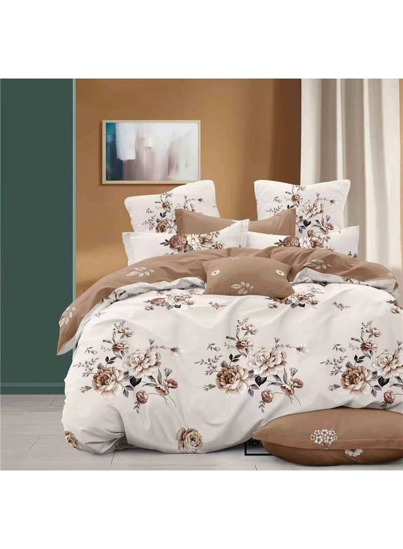 طقم مفروشات فاخر بحجم كينج مكون من 6 قطع - تصميم بسيط، غطاء لحاف 220×240 سم مع شرشف مطاطي و4 أغطية وسائد
