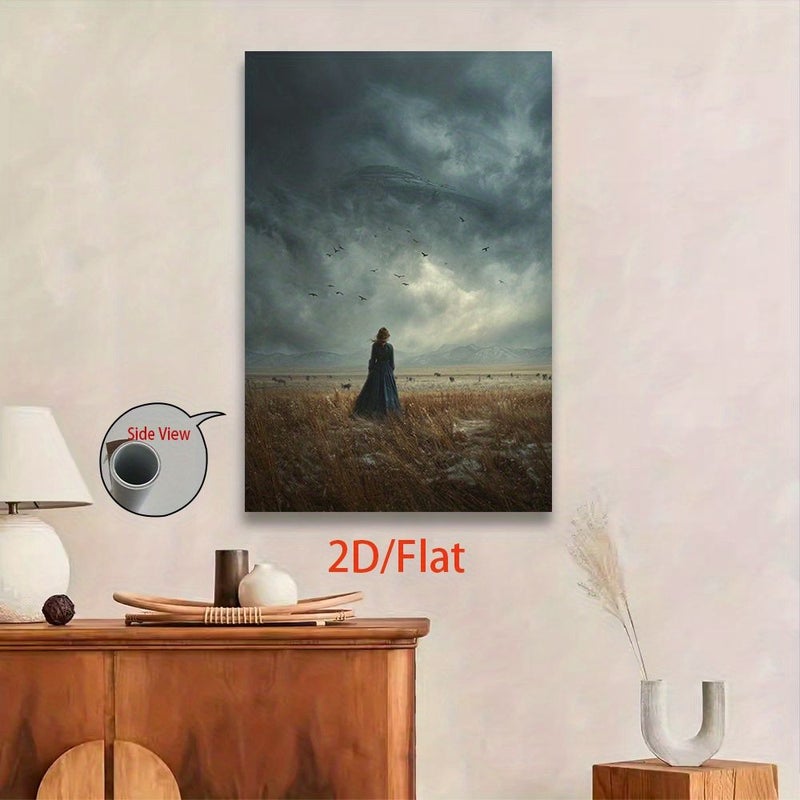 طباعة على قماش مسطح ثنائي الأبعاد بدون إطار بحجم 20 × 30 بوصة - ملصق منظر طبيعي ساحر لامرأة ترتدي فستاناً طويلاً لغرفة المعيشة والمكتب والمقهى والحانة وعيد الميلاد وعيد الهالوين - Image 1