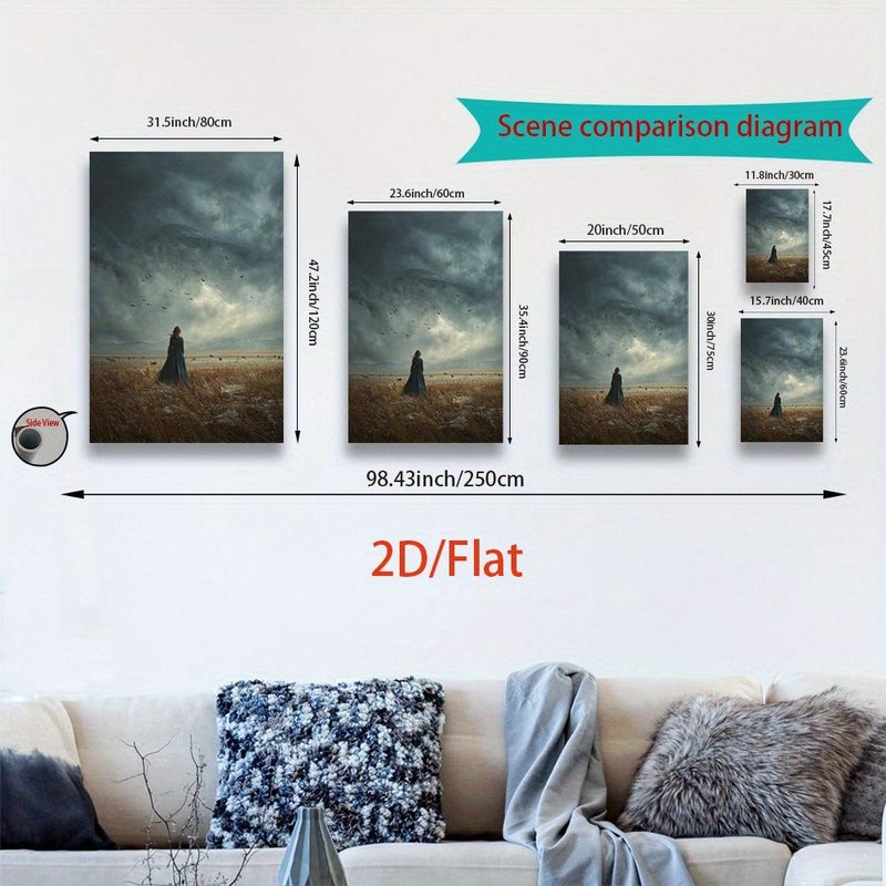 طباعة على قماش مسطح ثنائي الأبعاد بدون إطار بحجم 20 × 30 بوصة - ملصق منظر طبيعي ساحر لامرأة ترتدي فستاناً طويلاً لغرفة المعيشة والمكتب والمقهى والحانة وعيد الميلاد وعيد الهالوين - Image 5