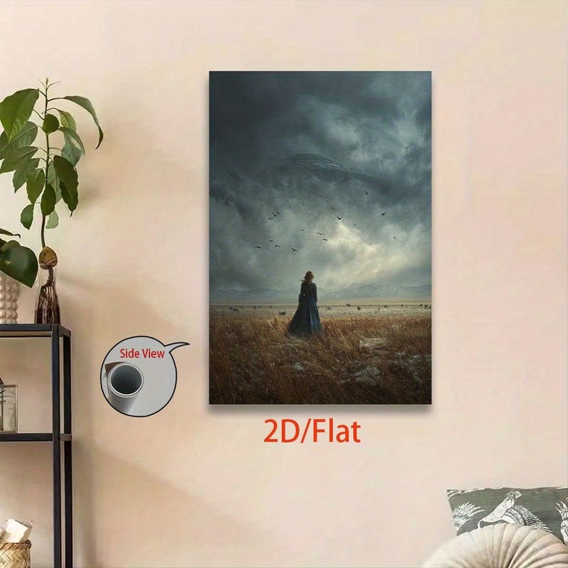 طباعة على قماش مسطح ثنائي الأبعاد بدون إطار بحجم 20 × 30 بوصة - ملصق منظر طبيعي ساحر لامرأة ترتدي فستاناً طويلاً لغرفة المعيشة والمكتب والمقهى والحانة وعيد الميلاد وعيد الهالوين - Image 4