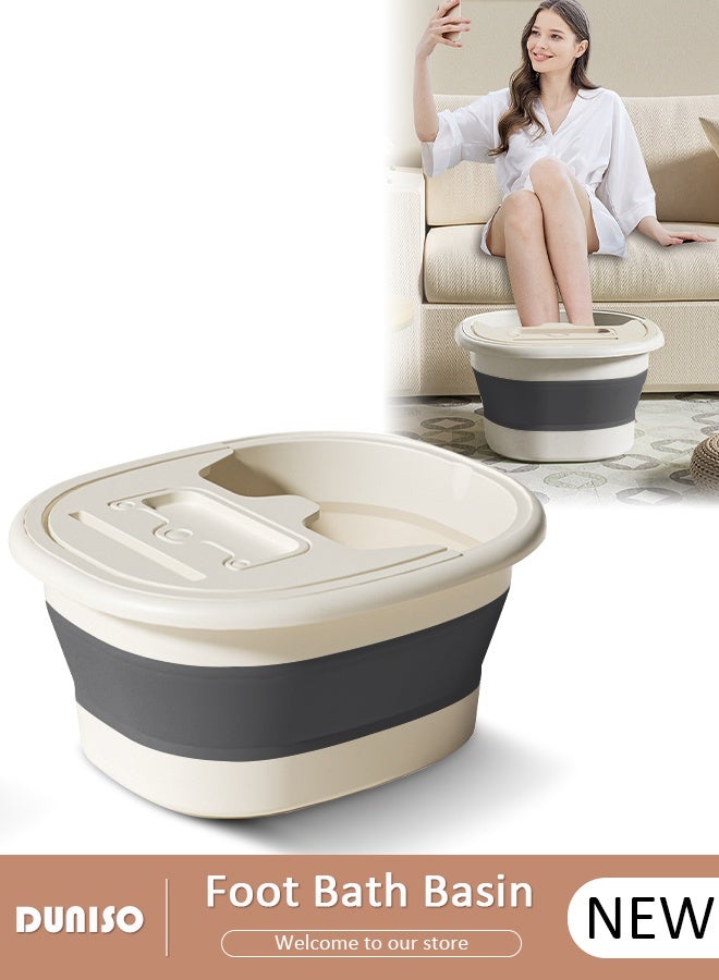 DUNISO Collapsible Foot Soak Tub Foldable Foot Bath Tub With Cover Large Capacity Foot Washing Basin Portable Foot Bath Basin for Soaking Feet Storable Plastic Foot Soaking Tub for At Home Relax Foot Spa Treatment  - Image 1