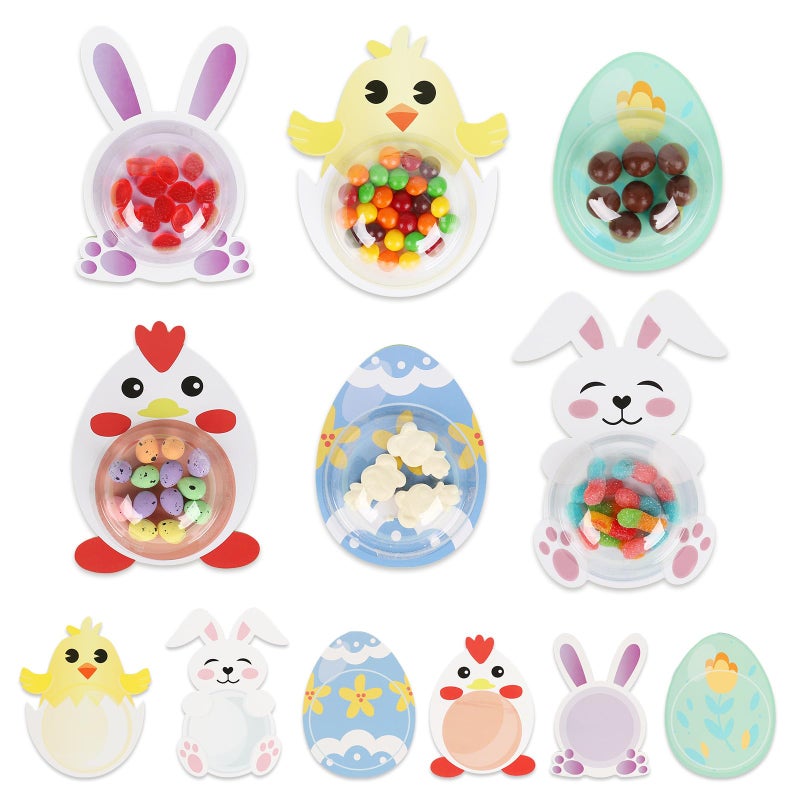 Tryly 36 Pack Easter Cards for Classroom, DIY Bunnies Eggs Chick Candy Cards with Plastic Domes, Easter Greeting Cards Holder for School Party Favors, Not Included Candy (36) - Image 1