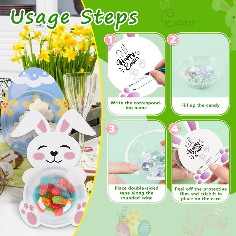 Tryly 36 Pack Easter Cards for Classroom, DIY Bunnies Eggs Chick Candy Cards with Plastic Domes, Easter Greeting Cards Holder for School Party Favors, Not Included Candy (36) - Image 4