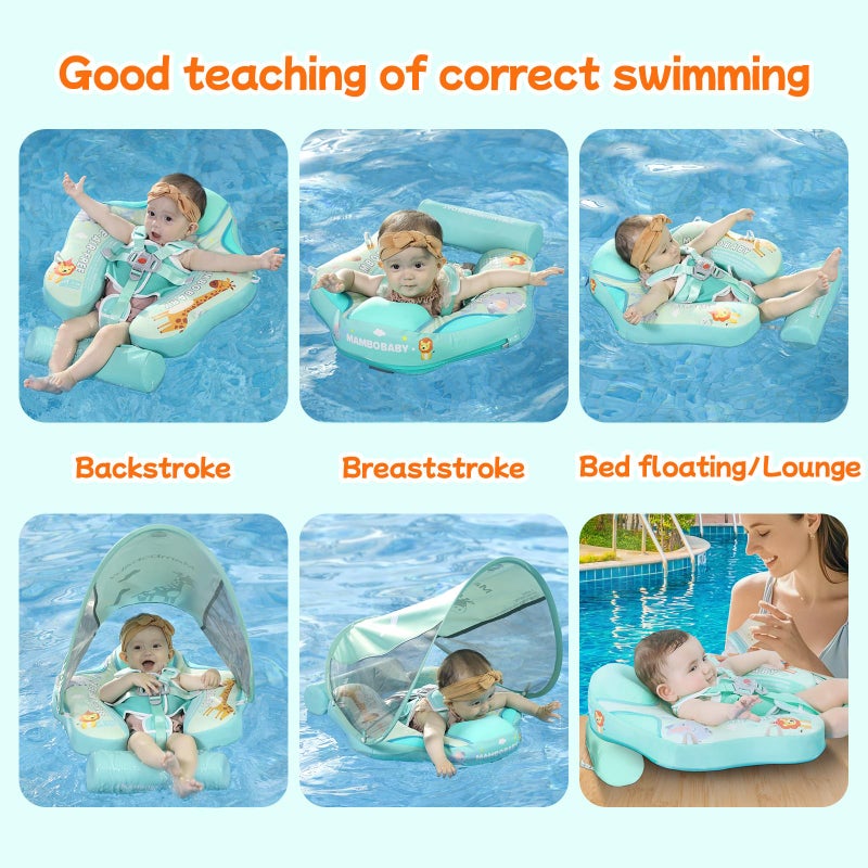 V Convey Mambobaby Float with Canopy and Tail New Upgraded Non-Inflatable Baby Pool Float Mambo Float Swim Trainer Solid Infant Swim Float Adjustable Pearl Foam Baby Swim Ring - Image 3
