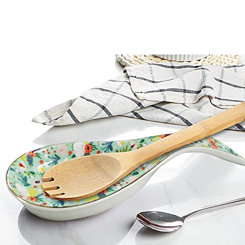 LEAZUL Ceramic Spoon Rest for Stove Top Kitchen Counter Large Spoon Holder Farmhouse Floral Flowers Print Coffee Spoon Cooking Utensil Tools Rest Modern Kitchen Decor - Image 5