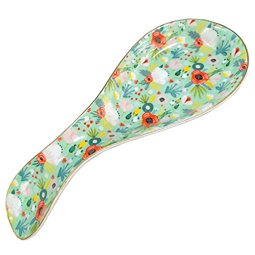 LEAZUL Ceramic Spoon Rest for Stove Top Kitchen Counter Large Spoon Holder Farmhouse Floral Flowers Print Coffee Spoon Cooking Utensil Tools Rest Modern Kitchen Decor - Image 3