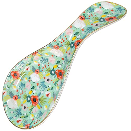 LEAZUL Ceramic Spoon Rest for Stove Top Kitchen Counter Large Spoon Holder Farmhouse Floral Flowers Print Coffee Spoon Cooking Utensil Tools Rest Modern Kitchen Decor - Image 2