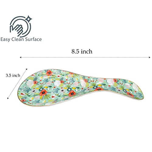 LEAZUL Ceramic Spoon Rest for Stove Top Kitchen Counter Large Spoon Holder Farmhouse Floral Flowers Print Coffee Spoon Cooking Utensil Tools Rest Modern Kitchen Decor - Image 4