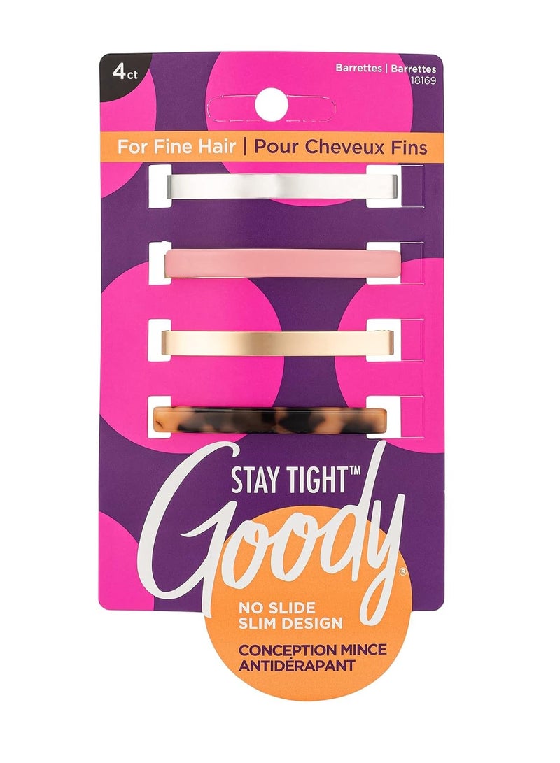 Goody Goody Hair Barrettes Clips for Fine Hair - 4 Count, Assorted Colors - Slideproof and Lock-In Place - Pain-Free Hair Accessories for Men, Women, Boys, and Girls - Stay Tight for All Day Comfort - Image 1