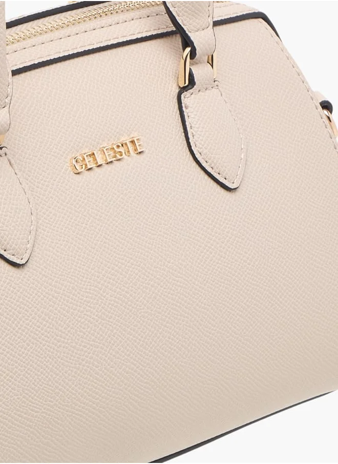 Celeste Women Textured Tote Bag with Double Handle and Detachable Strap
