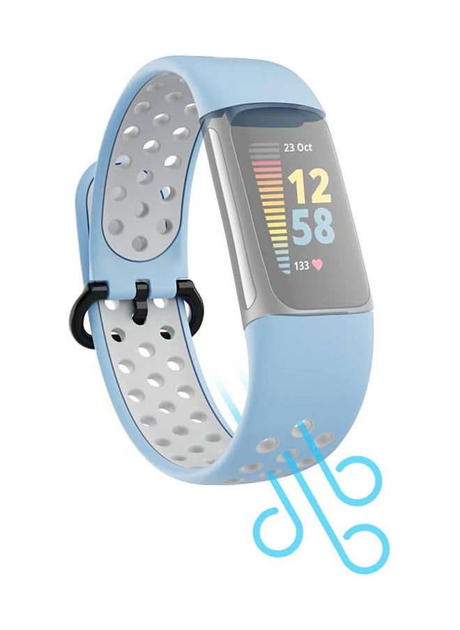 Hama 86249 Sports Wrist Strap For Fitbit Charge 5, Breathable Watch Wrist Strap, Lt. Blue/Grey  - Image 1