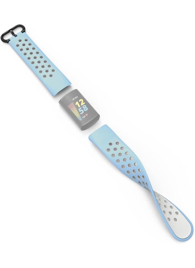 Hama 86249 Sports Wrist Strap For Fitbit Charge 5, Breathable Watch Wrist Strap, Lt. Blue/Grey  - Image 2