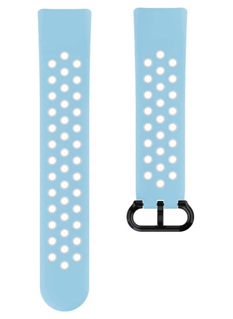 Hama 86249 Sports Wrist Strap For Fitbit Charge 5, Breathable Watch Wrist Strap, Lt. Blue/Grey  - Image 3