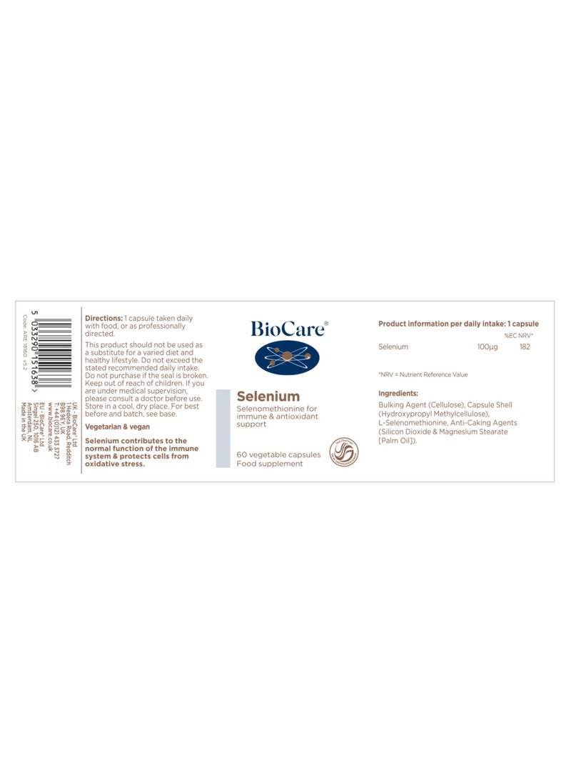 Biocare - Selenium Selenomethionine For Immune And Antioxidant Support 60 Vegetable Capsules Food Supplement - Image 1