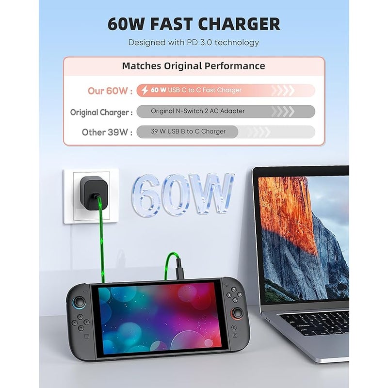 KOVA Switch 2 Charger - 60w AC Power Adapter for Nintendo 2/1 with 5FT Long Cable, Support 4K TV Dock, PD 3.0 Fast Charging Supply 20V/3A for Nintendo Switch Chargers【Replacement for OEM Switch2/1 Charger】 - Image 4