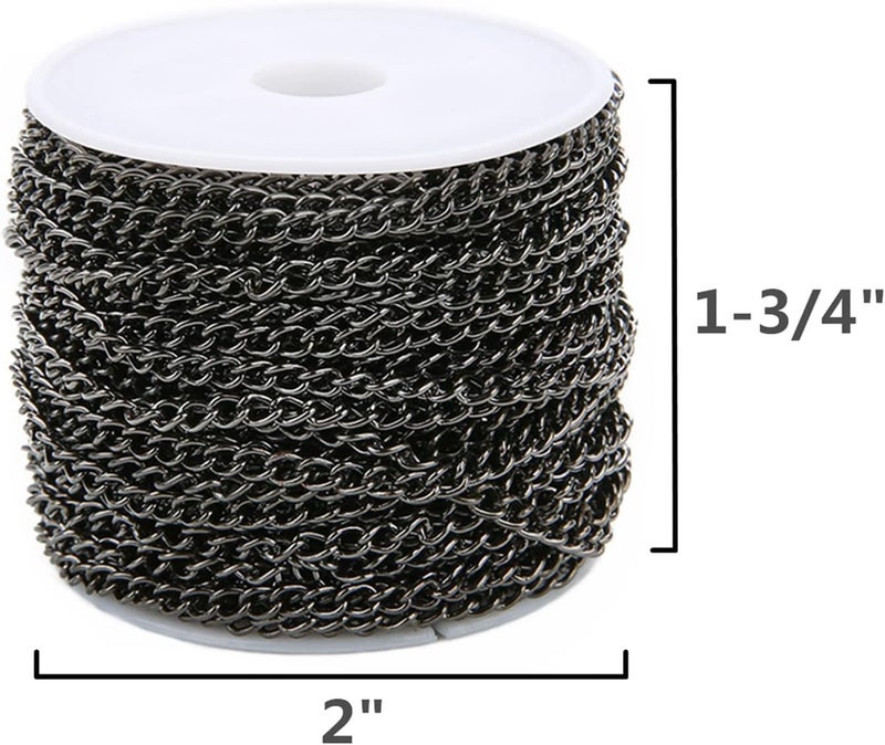 SWTool 60 Feets /20 Yards Metal Black Link Chains, Iron Bulk Curb Chain for DIY Craft Jewelry Chain Making, 2 Rolls x 10 Yards (Gun Black) - Image 2