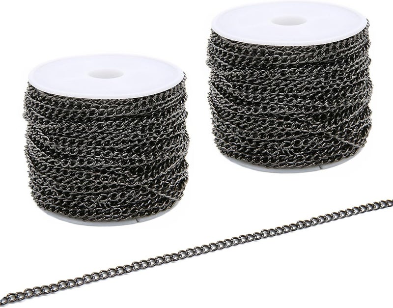 SWTool 60 Feets /20 Yards Metal Black Link Chains, Iron Bulk Curb Chain for DIY Craft Jewelry Chain Making, 2 Rolls x 10 Yards (Gun Black) - Image 1
