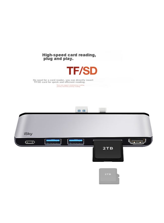 Isky Microsoft Surface Pro 7 Expansion Dock, Usb-c Converter, Usb High-speed Transmission Adapter, Hdmi Video Projection Screen Mirroring Converter Cable, Tablet Laptop Six-in Two-out - Image 5