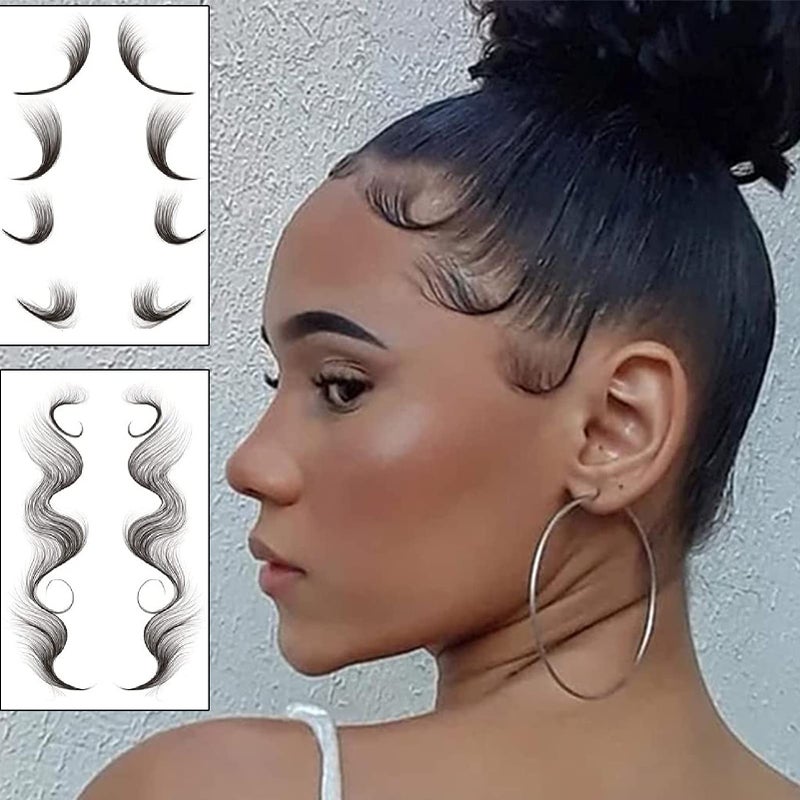 HANSAMU Fake Edges Baby Hair Temporary Tattoo Side Bang Stickers,2 Styles Popular Waterproof Fake Hair Fringe Edge Tattoo Stickers, Novelty Wig Natural Fashion Look Beauty Diy Hair Curler For Women Girls #2 - Image 1
